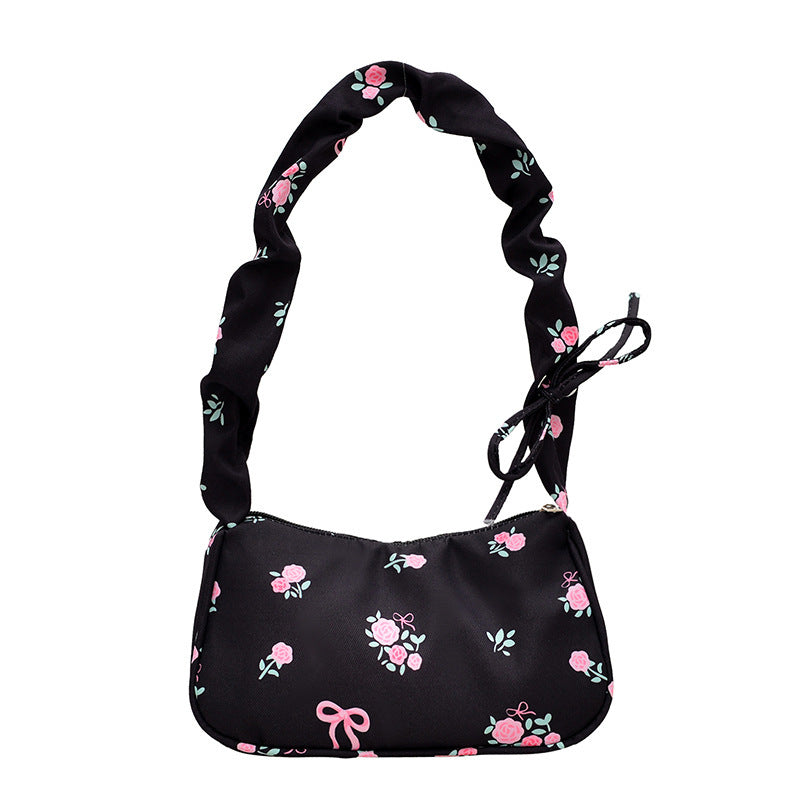 Shoulder Bag Female Gentle Sweet Drawstring New Good-looking All-Match Small Floral Canvas Diagonal Package