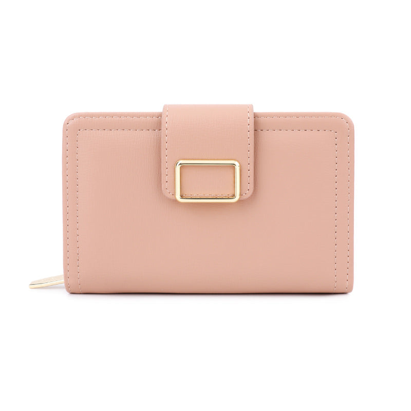 Minimalist PU Women's Wallet with Gold Buckle Design, Compact and Functional for Daily Use