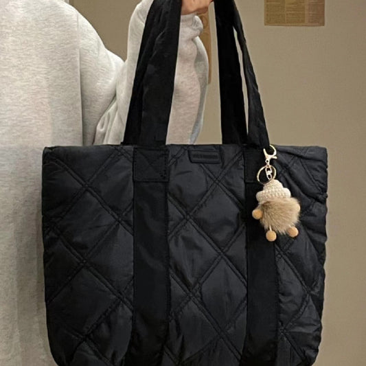 Tote Bag Women's Fashion Rhombus down Material Large Capacity Commuter Shopping Bags College Student's Bag