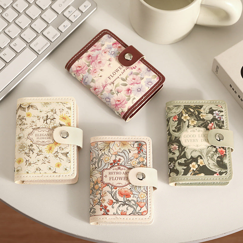 Floral Art Card Holder for Women - Vintage Style Multi-Card Wallet with Waterproof Design and Elegant Embroidery