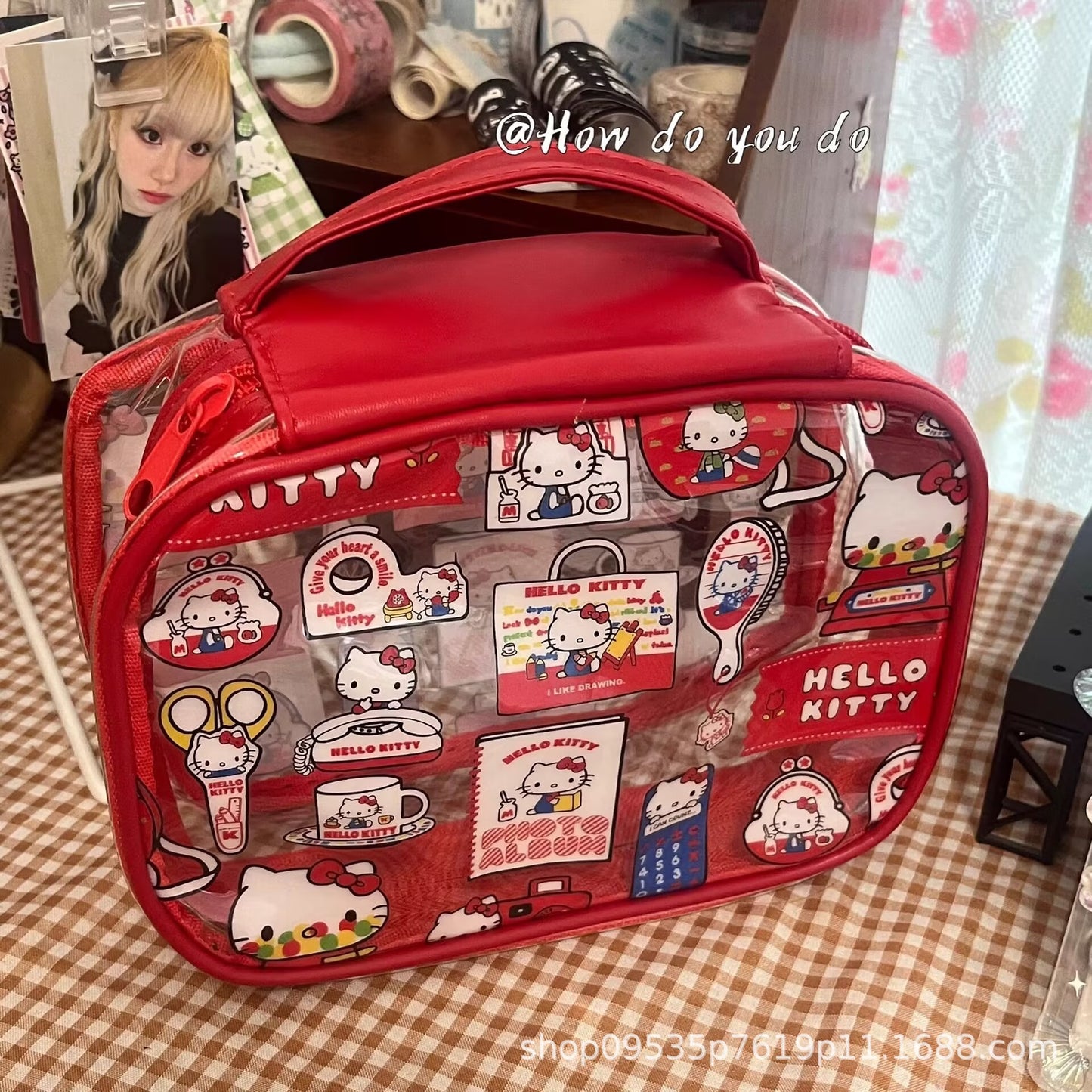 Cartoon PVC Transparent KT Cosmetic Bag Portable Large Capacity Waterproof Skin Care Storage Bag Travel Portable Storage