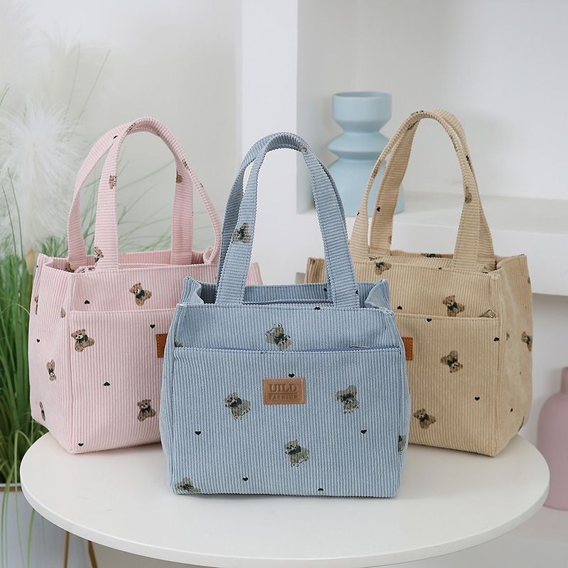 Women's Handbag Corduroy Bear Printed Handbag Daily Commute Leisure Lunch Bag