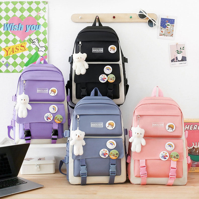 Cute Campus Style Backpack Set with Matching Bag and Accessories for Students