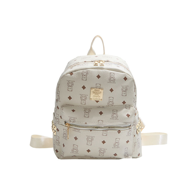 Cute Bear Pattern Women's Backpack New Fashion Trendy College Student Large Capacity Commuter Schoolbag