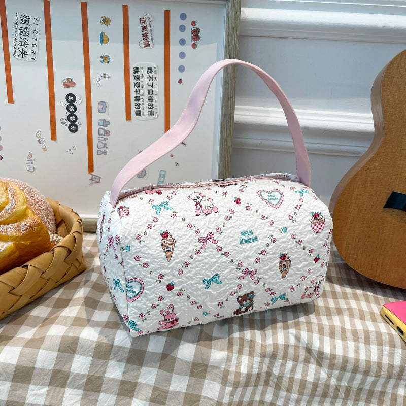 Cute Patchwork Bucket Bag for Women with Bear Pattern, Fashionable Quilted Design, Perfect for Daily Use and Commuting