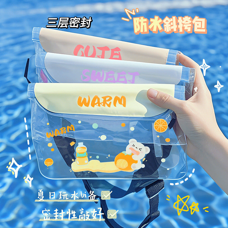 Cute Dinosaur Waterproof Waist Bag with Touch Screen Design for Outdoor Activities and Swimming