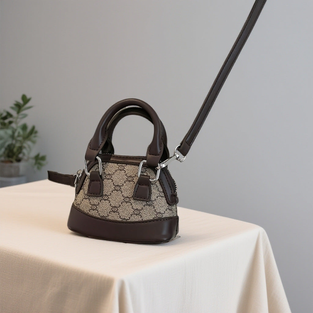 Korean Style Vintage Mini Shell Bag with Letter Pattern and Stitching Details, Casual Crossbody Handbag for Women