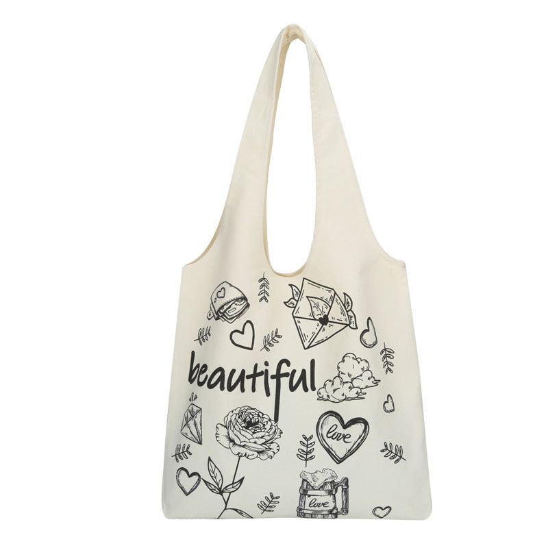 Fruit Printed Canvas Tote Bag Female Fashion Artistic Shoulder Bag Design Everyday Joker