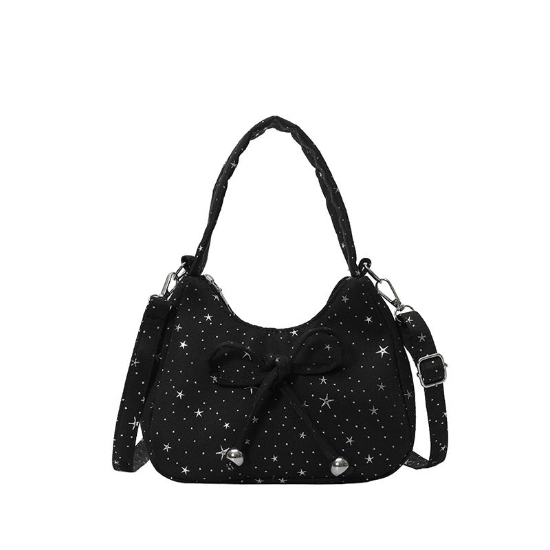 Chic Star-Print Crossbody Bag with Drawstring Detail for Women, Trendy Summer Fashion Accessory