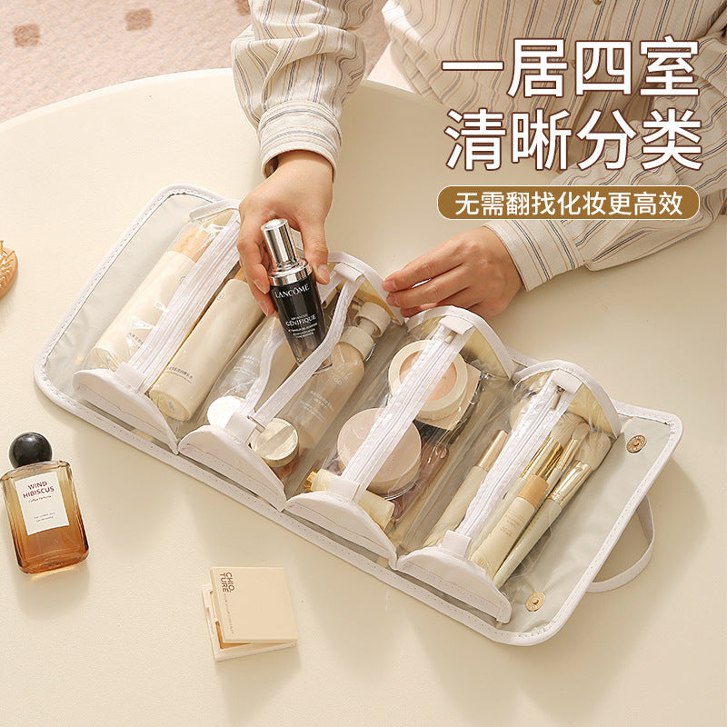 Elegant Waterproof Cosmetic Bag with Transparent Compartment for Travel and Daily Makeup Storage