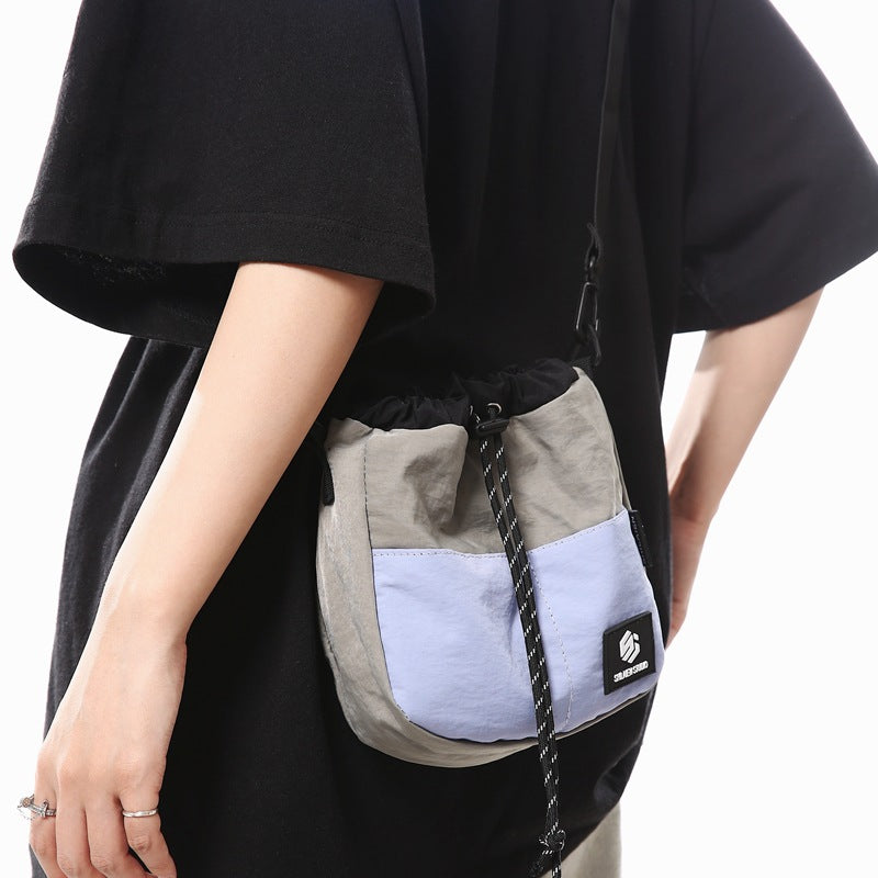 Crossbody Bag Contrast Color Drawstring Drawstring Bag Men's Bucket Bag Lightweight Camping Shoulder Bag