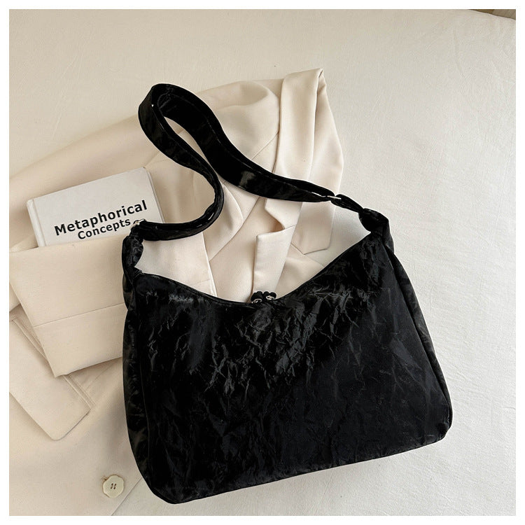 2026 Spring New Fashion Women's Large Capacity Soft PU Tote Bag with Beaded Drawstring, Casual Travel Shoulder Bag