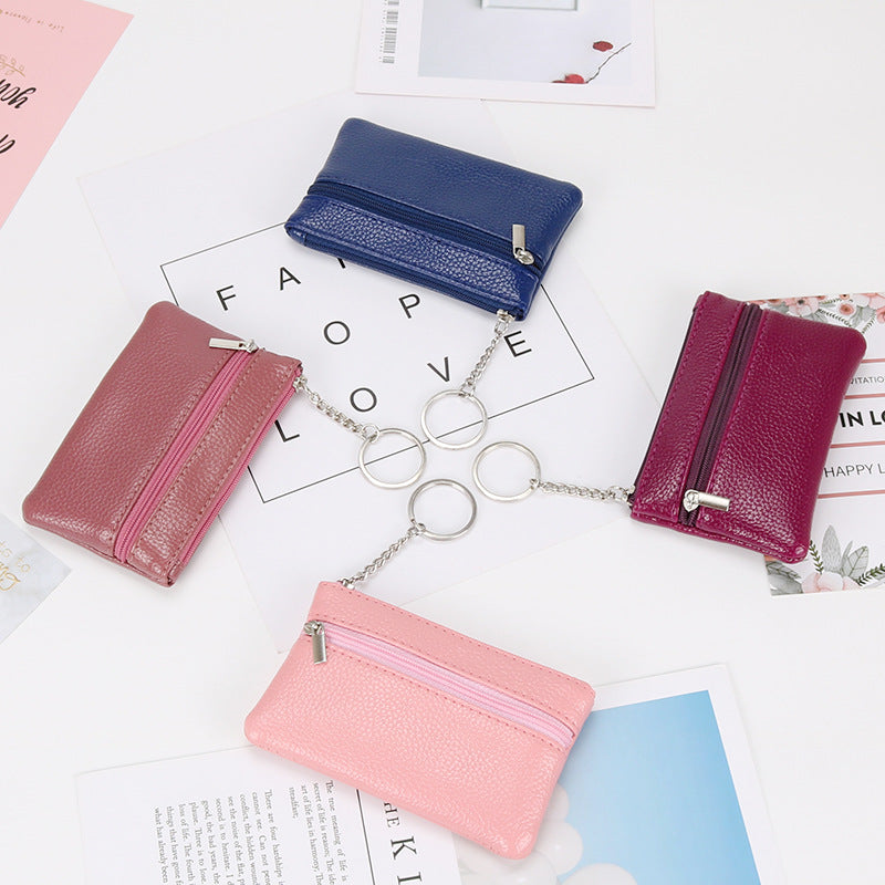 Authentic Leather Tactile Feel Coin Purse Female Small Mini Short Zip Key Bag Simple Coin Coin Pocket