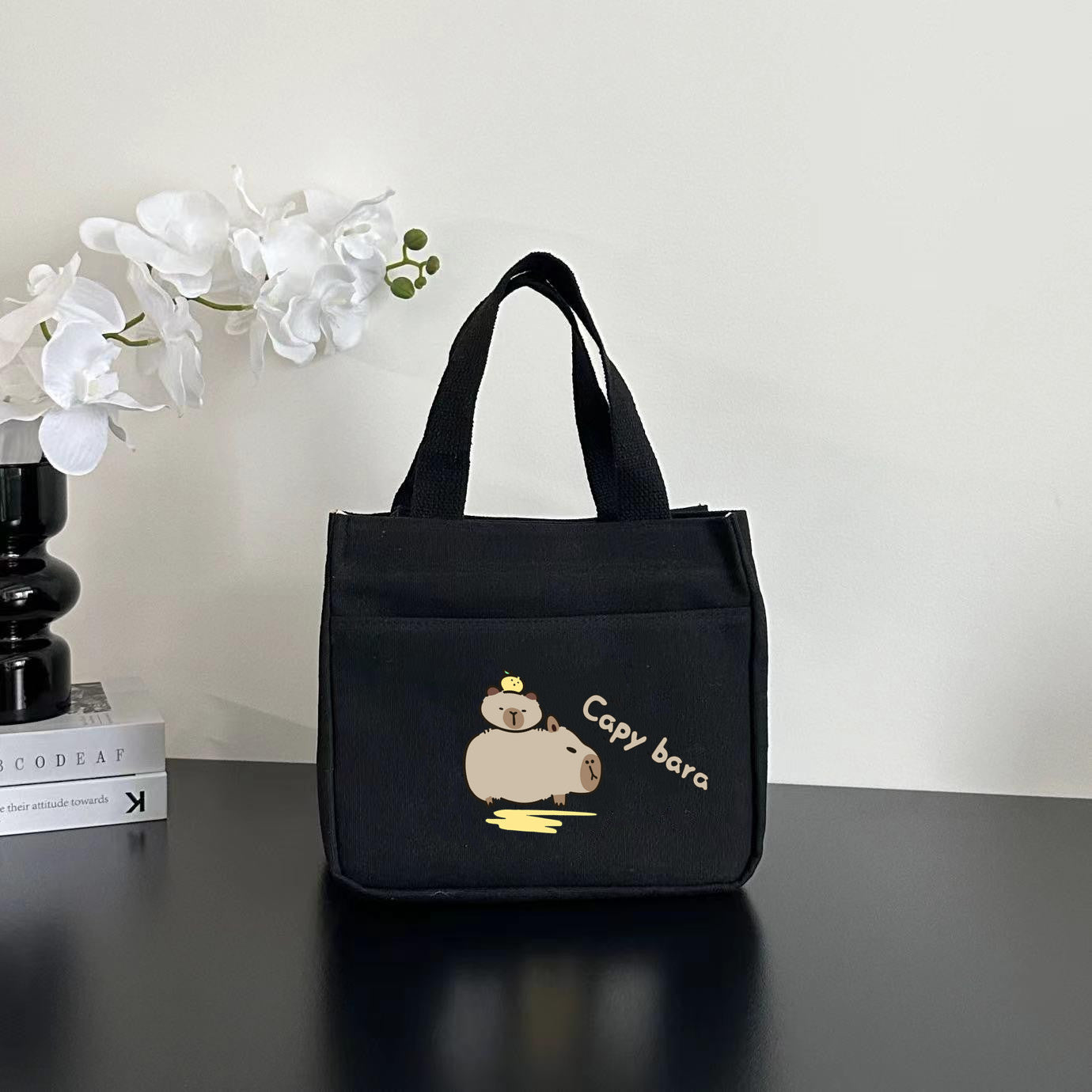 Women's Shoulder Bag Nordic Bear Canvas Tote Bag Zipper Design Cute Cartoon Pattern Daily Commuter Bento Tote Bag