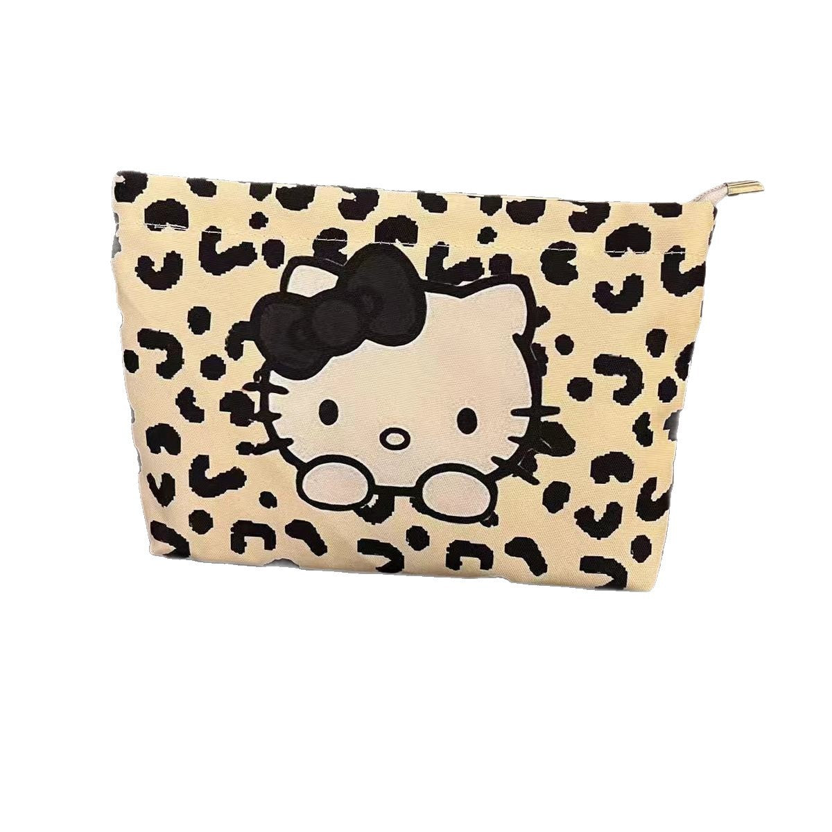 Cute Leopard Print Hello Kitty Women's Cosmetic Bag Zipper Closed Lightweight Portable Daily Storage