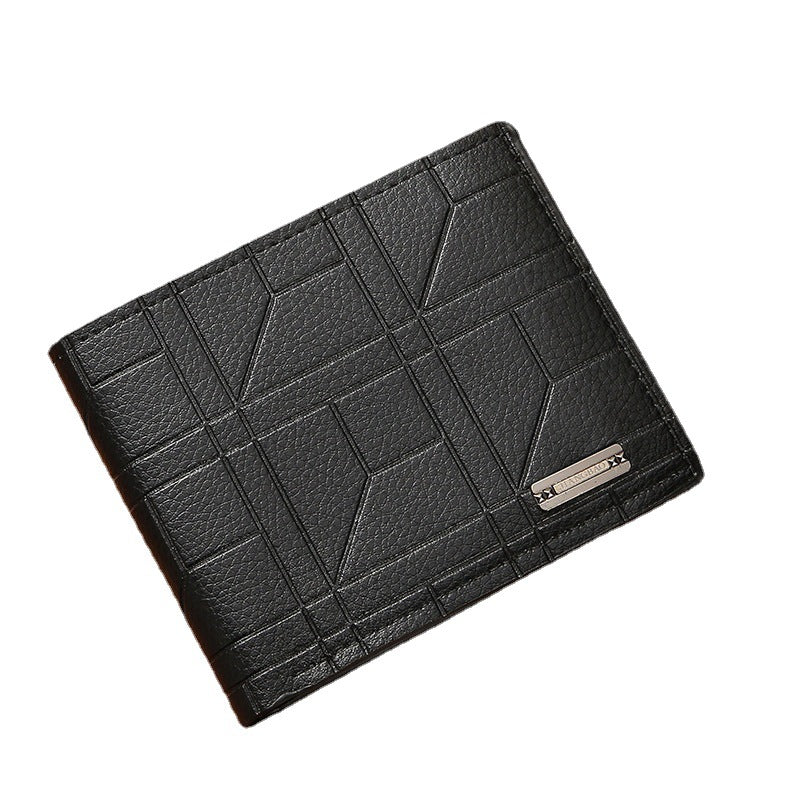 Fashionable Men's Wallet with Geometric Pattern Soft PU Leather Compact Design Multi-Card Slots