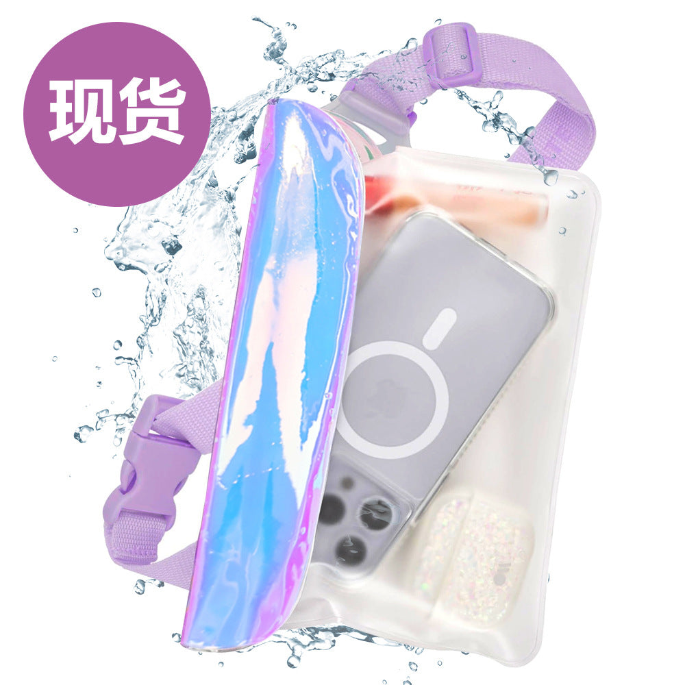 Fashion Transparent Waterproof Waist Bag with Holographic Design for Outdoor Activities and Swimming
