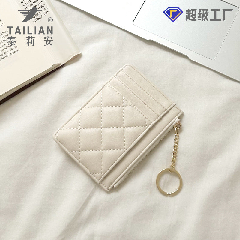 Rhombus Card Holder for Women with Keychain Multiple Card Slots Lightweight Storage European and American Retro Everyday Joker