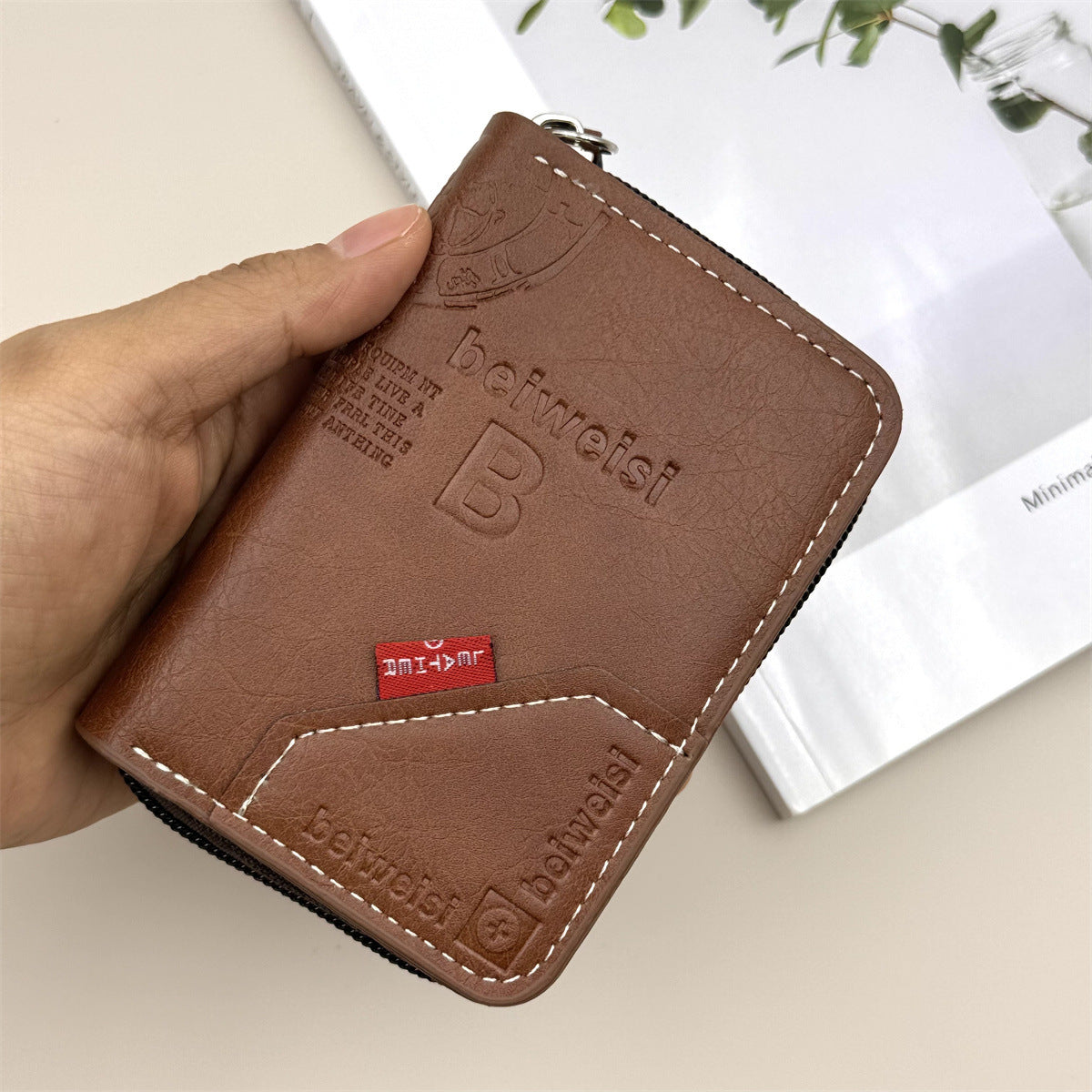 Men's Wallet Fashion Pu Multiple Card Slots Zipper Card Holder Multifunctional Daily Storage Coin Purse