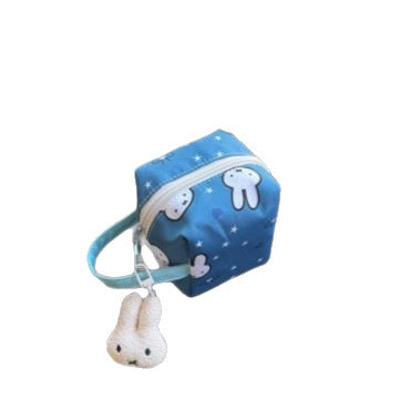 Cute Cartoon Rabbit Print Oxford Fabric Cosmetic Bag with Zipper Closure for Daily Use and Travel