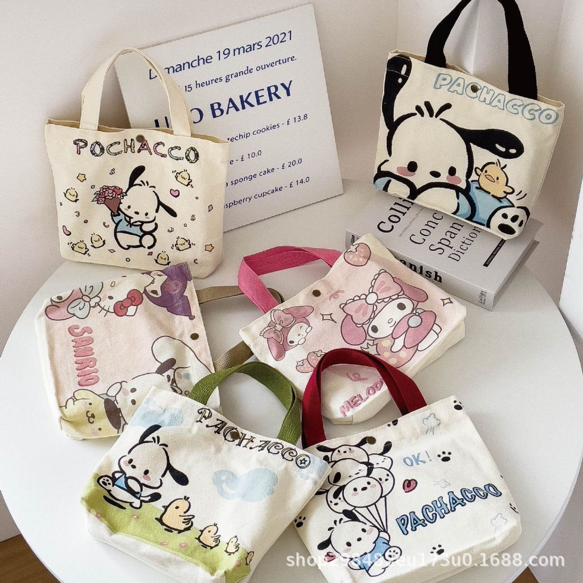 Cute Cartoon Canvas Tote Bag for Daily Use, Perfect for Students and Office Workers with Pochacco Design