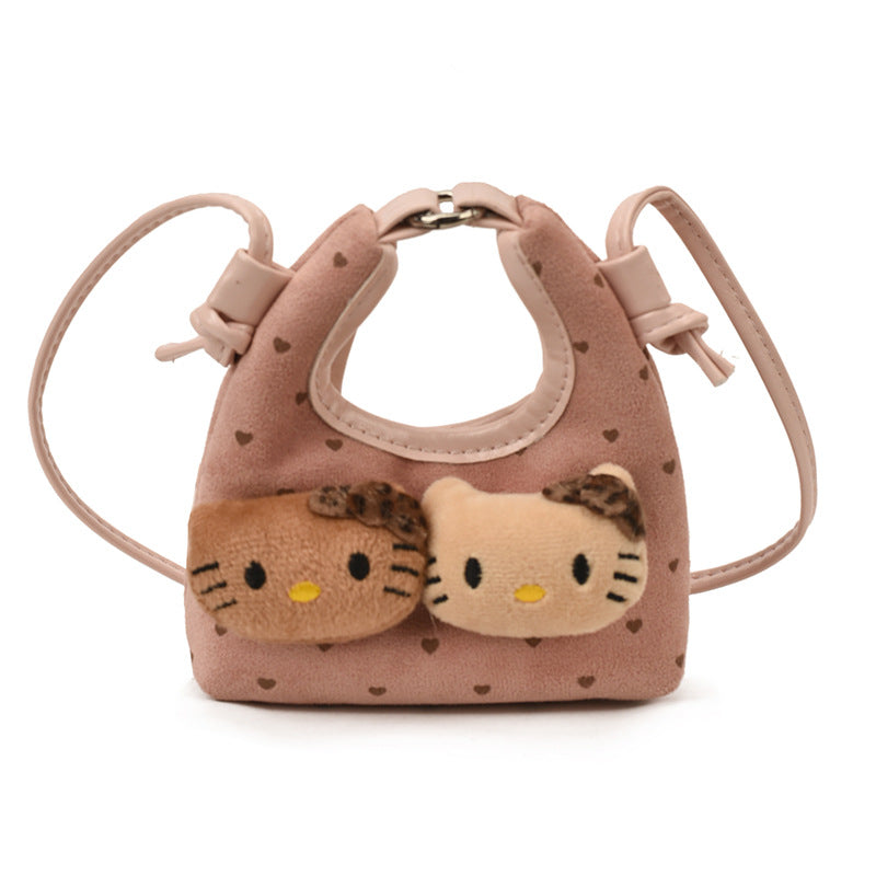 Children's New Cute Cat Hobos Printed Polka Dot Mini Crossbody Coin Purse