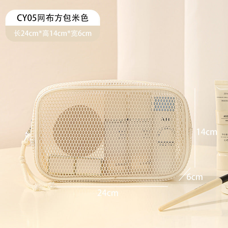 Large Capacity Mesh Tote Bag with Compartment Storage for Travel Toiletries and Cosmetics