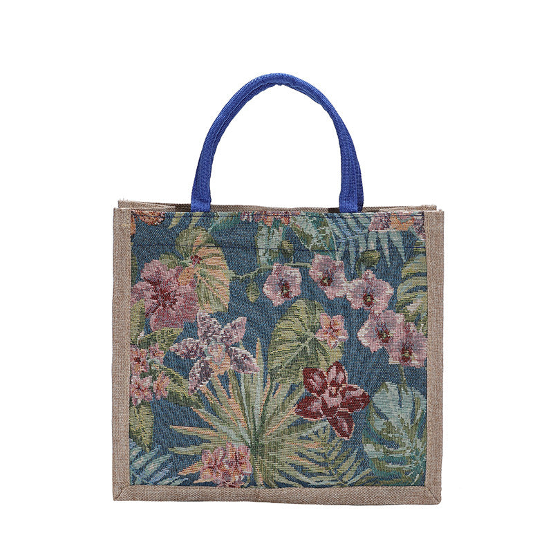 Women's Handbag New Large Capacity Ethnic Style Cotton Linen Tote Bag Flowers Print Magnetic Snap Handbag Daily All-Match Fashion Women's Bag