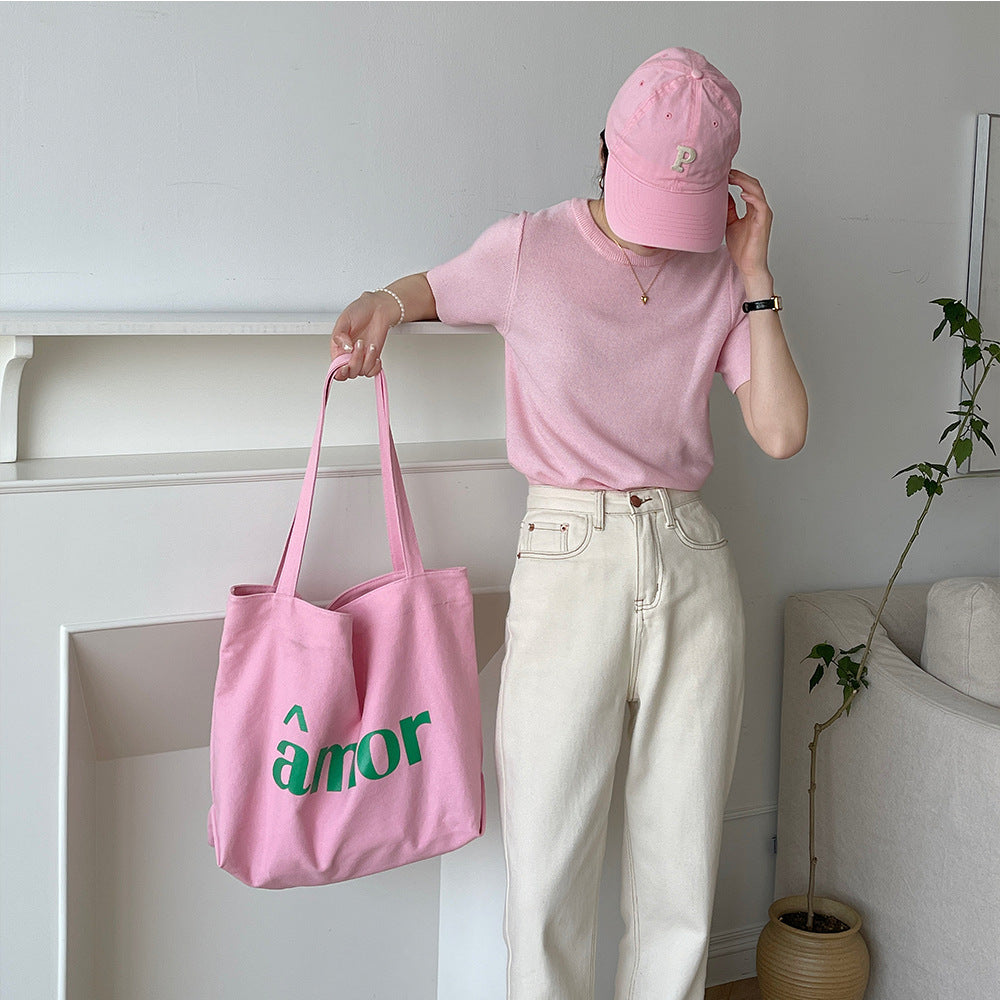 2025 Trendy Canvas Tote Bag for Women, Large Capacity Street Style Letter Design, Perfect for Daily Commute and Shopping