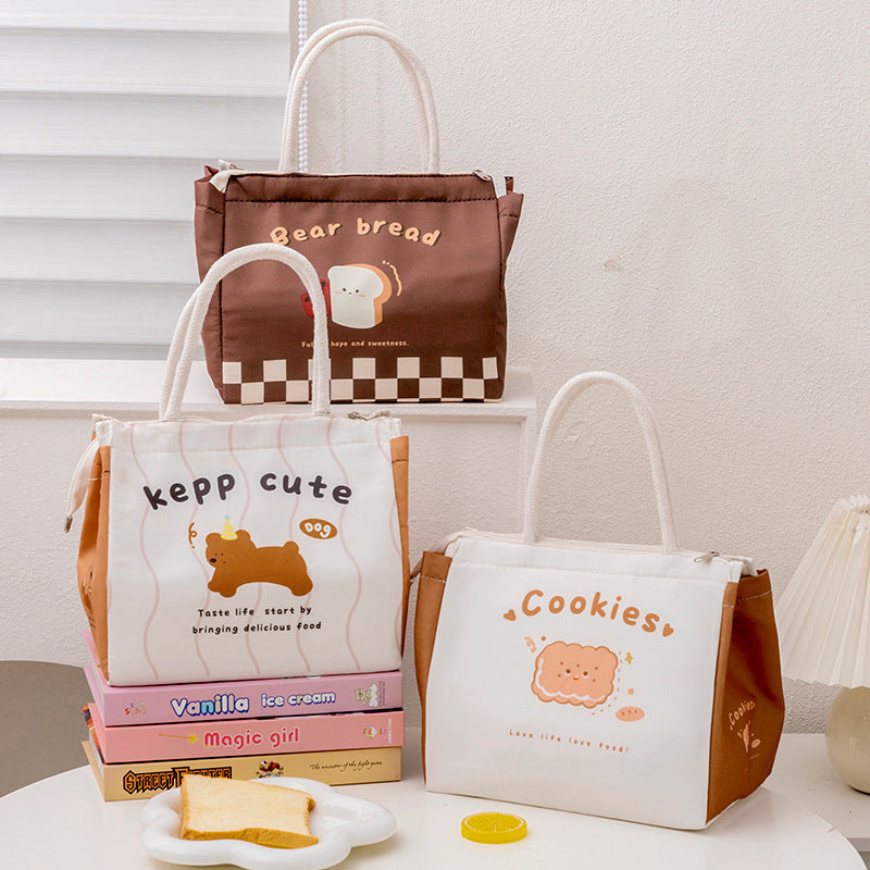 Women's Handbag Cartoon Bear Toast Lunch Box Bag Heat and Cold Insulation Cute Lunch Box Bag