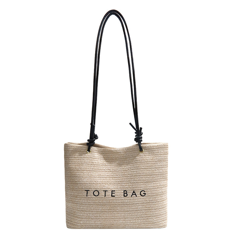 Stylish Straw Tote Bag with Leather Handles for Beach, Travel and Daily Use