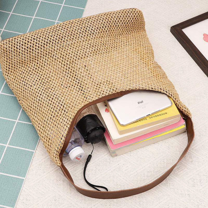 Retro Large Capacity Straw Bag New Fashion Woven Commuter Shoulder Bag Beach Casual Ladies