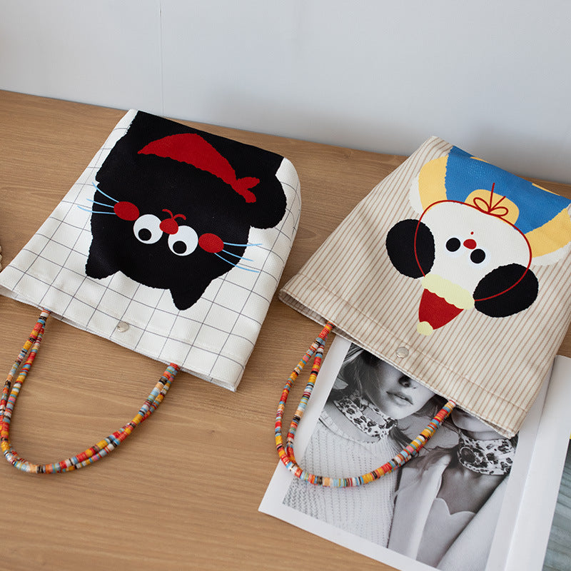 Cute Cartoon Tote Bags for Kids and Students, Portable Handheld Design with Magnetic Closure and Phone Pocket