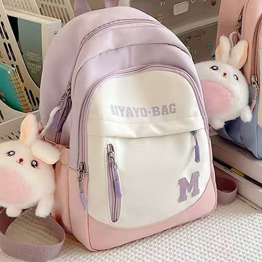 Cute Kids Backpack with Plush Rabbit Charm for School Travel and Spring Outings - Waterproof Oxford Fabric Design