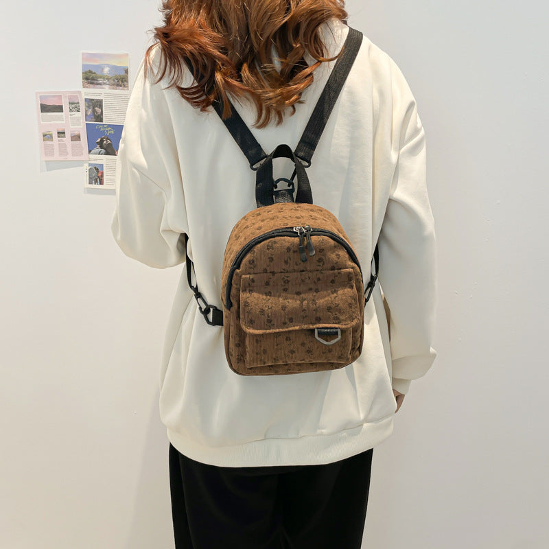 Corduroy Mini Backpack Women's New Large Capacity Student Fashion Simple Travel Small Backpack