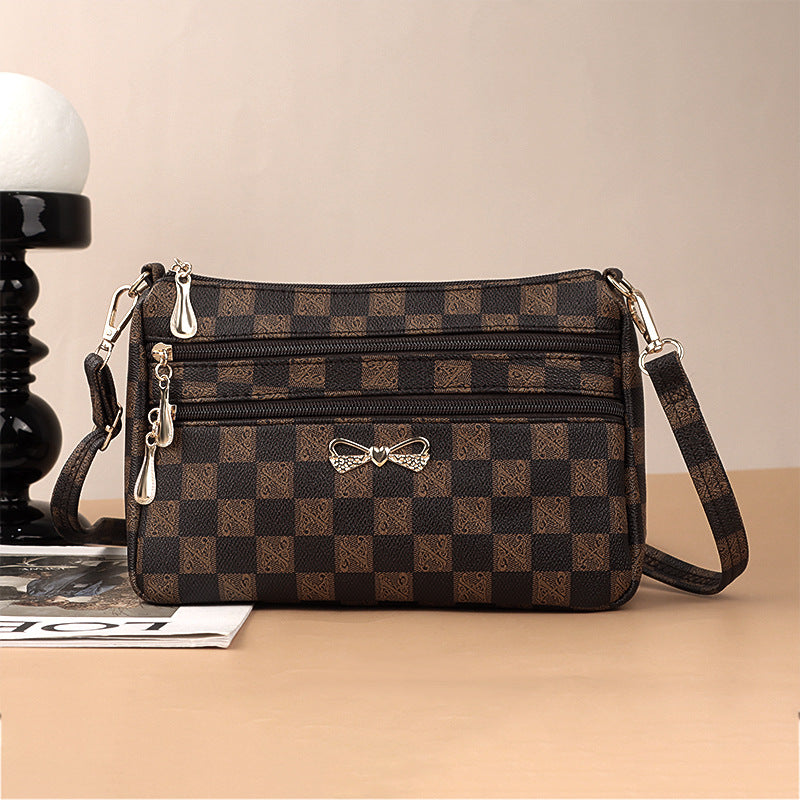 New Wide Bottom Large Capacity Korean Style Printed Shoulder Messenger Bag for Middle-Aged Mothers Women's Mobile Coin Purse