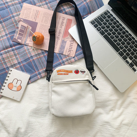 Cute Cartoon Print Canvas Crossbody Bag for Women, Street Style Small Square Bag with Zipper and Phone Pocket