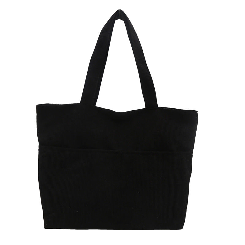 Corduroy Bag Women's Korean-Style Large Capacity New Pure Color Artistic Student Shoulder Tote Bag