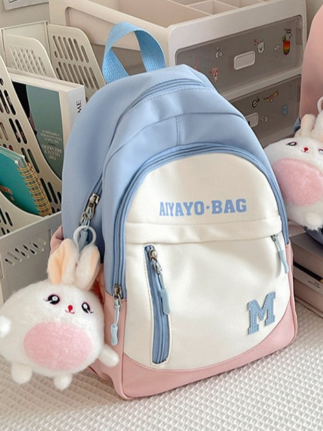 Cute Kids Backpack with Plush Rabbit Charm for School Travel and Spring Outings - Waterproof Oxford Fabric Design