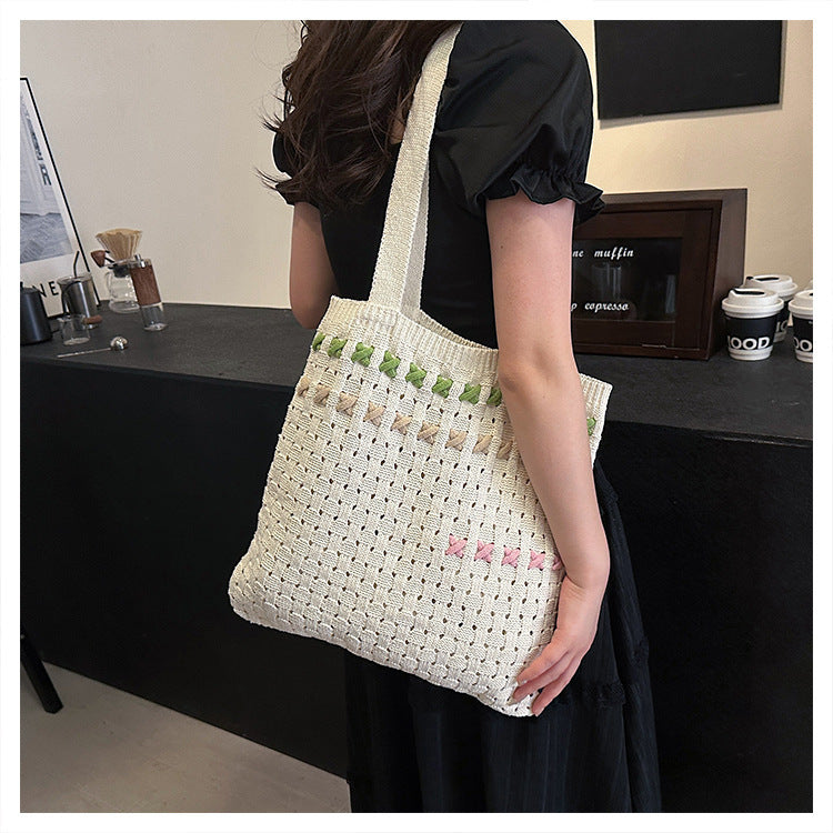 Women's Shoulder Bag New Korean Weaving Tote Bag Bow Design Fashion Casual