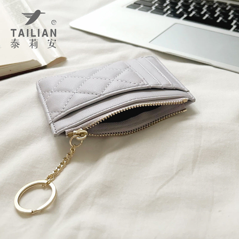 Rhombus Card Holder for Women with Keychain Multiple Card Slots Lightweight Storage European and American Retro Everyday Joker