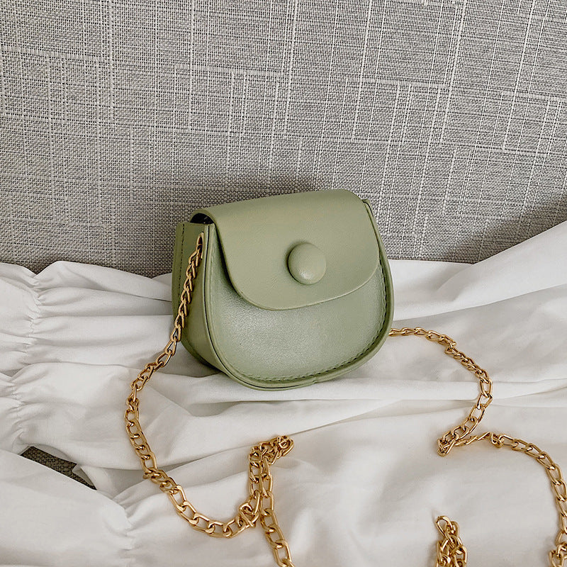Saddle Bag Women's New Korean Style Solid Color Chain Shoulder Bag Lipstick Accessories Messenger Bag