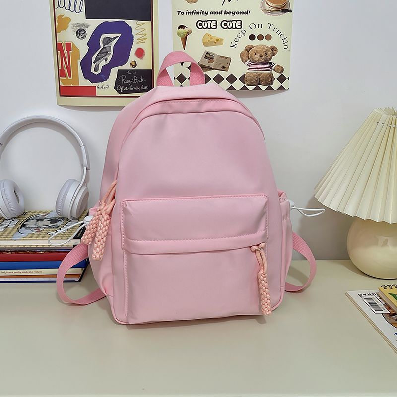 Cute Minimalist Nylon Backpack for Students - Lightweight, Breathable, and Stylish with Braided Drawstring Design