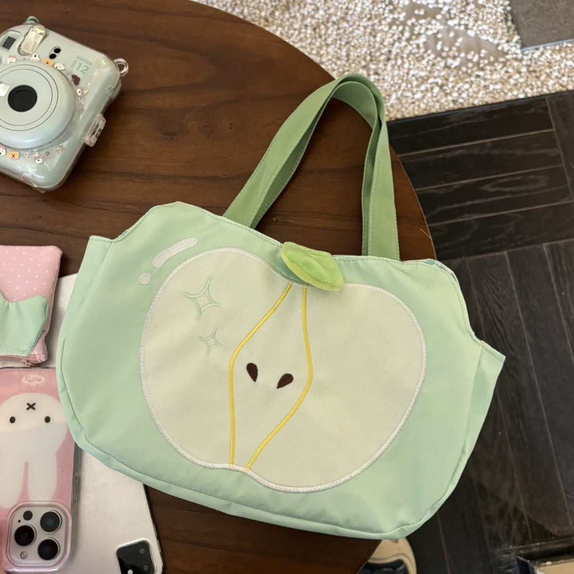 Cute Apple Design Canvas Tote Bag for Daily Use, Sweet and Fresh Style with Dual Straps