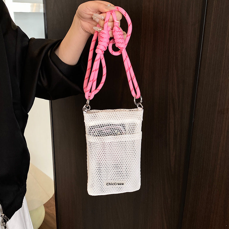 Sweet Fresh Cell Phone Bag Women's Summer New Hollow Shoulder Bag Crossbody Mesh Portable Storage Bag