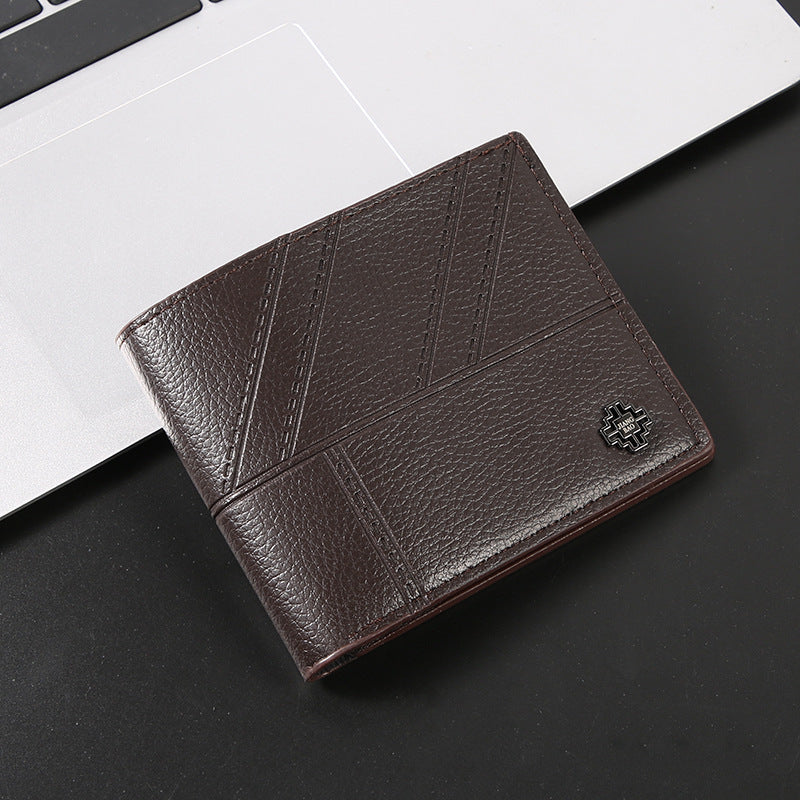Fashionable Men's Short Wallet with Multi-Card Slots, Soft PU Leather, Stylish Stitching Design for Daily Use