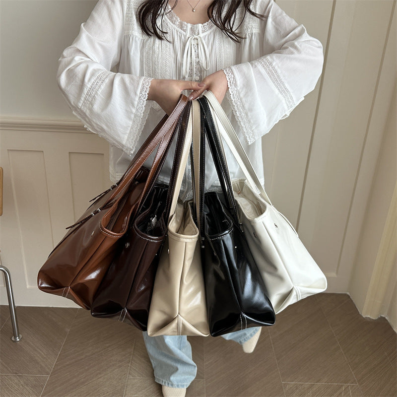 Tote Bag Women's Spring Solid Color Commute Elegant New Large Capacity Beautiful Casual Shoulder Bag
