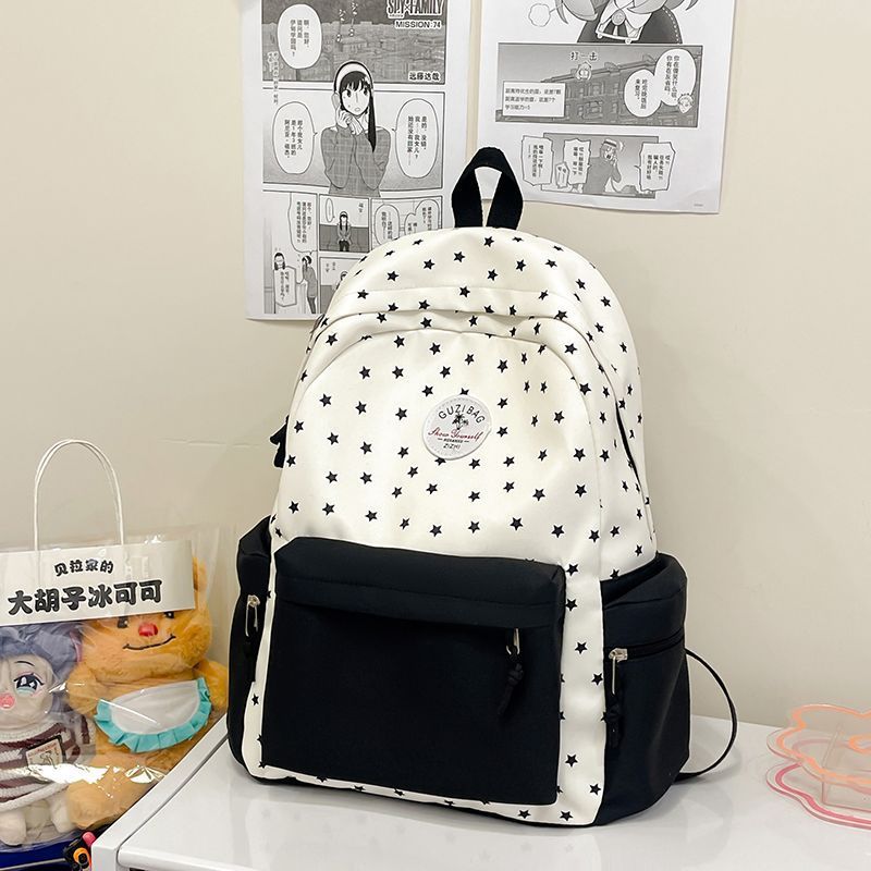 Women's Backpack Large Capacity Lightweight Design Contrast Color Fashion Curved Shoulder Strap Comfortable Carrying