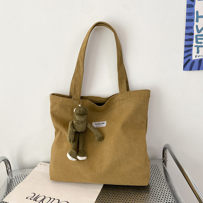 Stylish Oversized Tote Bag for Women, Thick Washed Canvas with Fashion Logo Patch, Perfect for Daily Commute and Shopping