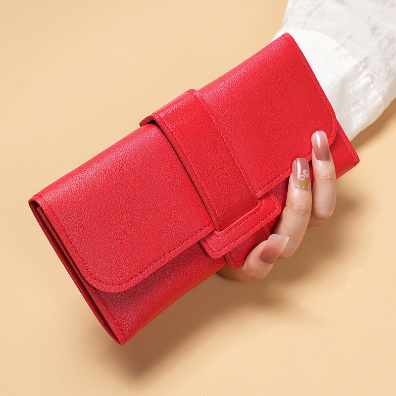 Women's Wallet Long Flip Korean Style Fresh Student Coin Pocket Multifunctional Buckle Wallet